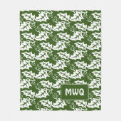 Custom Green White MONOGRAM Blätter Fleecedecke (Vorderseite)