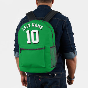 Custom Green White Nachname Sports Jersey Nummer Bedruckter Rucksack