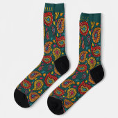 Custom Green Yellow Red Paisley Pattern Socken (Linkes Detail)