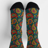 Custom Green Yellow Red Paisley Pattern Socken (Oben)