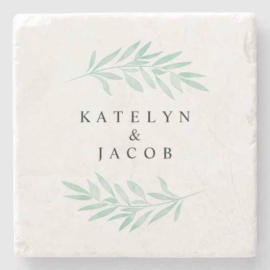 Custom Greenery Mint Watercolor Steinuntersetzer (Vorderseite)