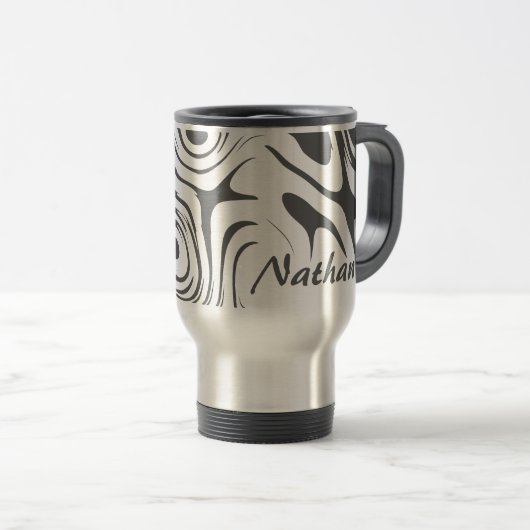 Custom Grey Abstract Swirly Pattern Personalised Reisebecher (VorderseiteRechts)