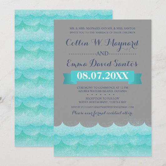 Custom Grey at Sea Nautical Wedding Einladungen (Vorne/Hinten)