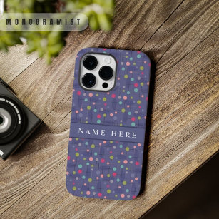 Custom Grey Blue Violet Lila Polka Dot Design Case-Mate iPhone 14 Pro Max Hülle