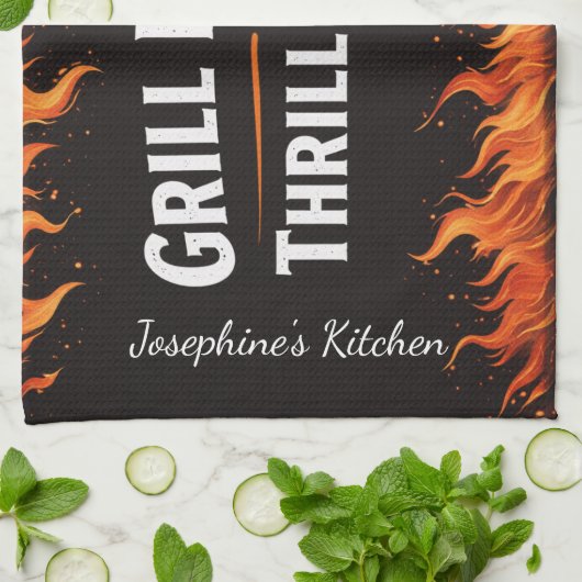 Custom Grill Master Thrill Caster BBQ Fire Dad Nam Geschirrtuch (Gefaltet)
