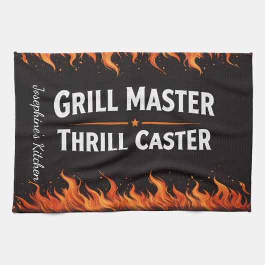 Custom Grill Master Thrill Caster BBQ Fire Dad Nam Geschirrtuch (Horizontal)