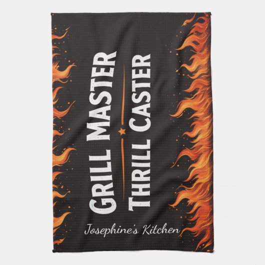 Custom Grill Master Thrill Caster BBQ Fire Dad Nam Geschirrtuch (Vertikal)