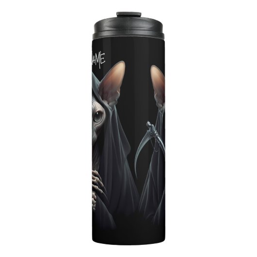 Custom Grim Reaper Sphynx Cat Skeleton Funny Cats Thermosbecher (Vorderseite)