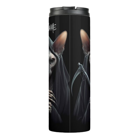 Custom Grim Reaper Sphynx Cat Skeleton Funny Cats Thermosbecher (Rückseite)