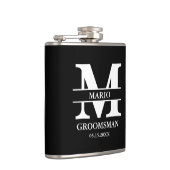 Custom Groomsman Best Man Wedding Monogram Black  Flachmann (Rechts)