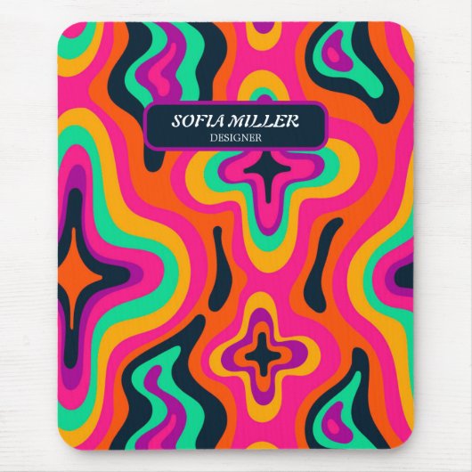 Custom Groovy farbenfrohe Retro Rainbow Boho Abstr Mousepad (Vorne)