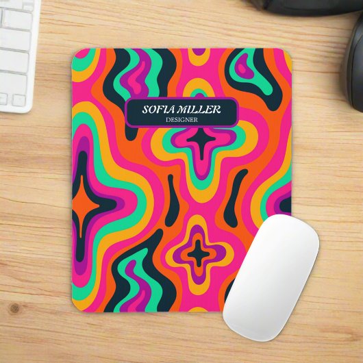 Custom Groovy farbenfrohe Retro Rainbow Boho Abstr Mousepad