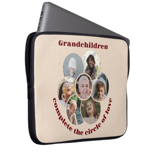 Custom Großmutter/Kinder 7 Circle Foto Collage Laptopschutzhülle (Vorne Rechts)