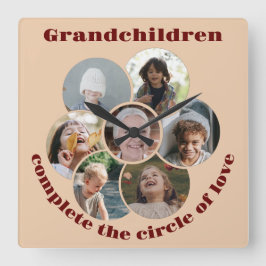 Custom Großmutter/Kinder 7 Circle Foto Collage Quadratische Wanduhr