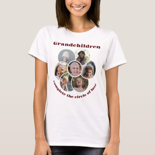 Custom Großmutter/Kinder 7 Circle Foto Collage T-Shirt (Vorderseite)