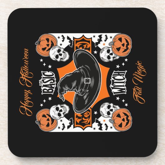 Custom Grunge Hexenhut Halloween Theme Party Getränkeuntersetzer (Vorderseite)