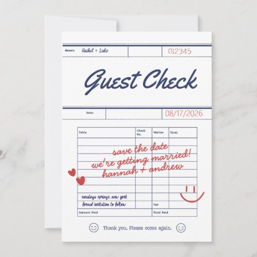 Custom Guest Check Wedding Save the Date Card (Vorderseite)