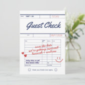 Custom Guest Check Wedding Save the Date Card (Stehend Vorderseite)