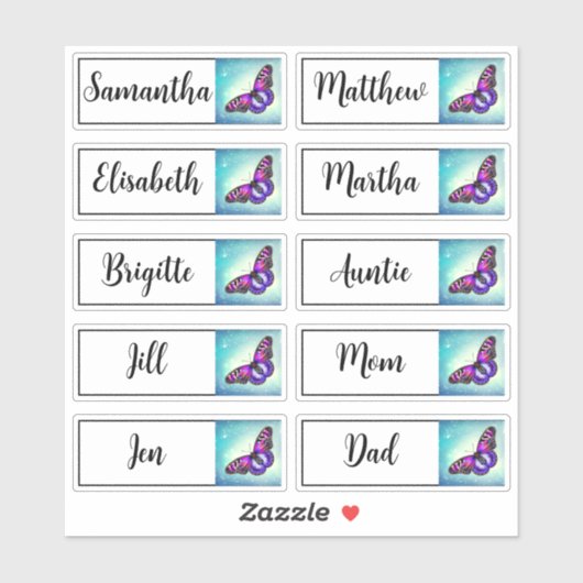 Custom Guest List 10 Names Calligraphy Butterfly Aufkleber (Blatt)