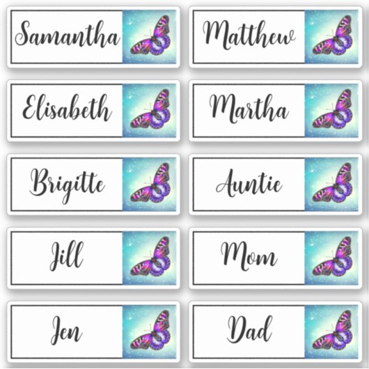 Custom Guest List 10 Names Calligraphy Butterfly Aufkleber (Vorderseite)
