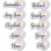 Custom Guest List 10 Names Calligraphy Ombre Heart Aufkleber (Vorderseite)