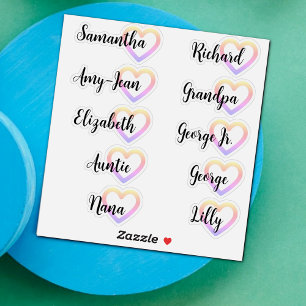 Custom Guest List 10 Names Calligraphy Ombre Heart Aufkleber