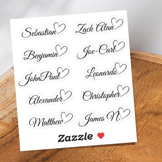 Custom Guest List 10 Names Gray Calligraphy Heart Aufkleber