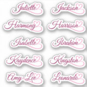 Custom Guest List 10 Names Pink Calligraphy Herz Aufkleber (Vorderseite)