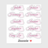 Custom Guest List 10 Names Pink Calligraphy Herz Aufkleber (Blatt)