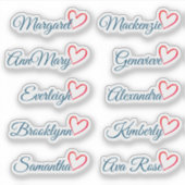 Custom Guest List 10 Names Red Calligraphy Heart Aufkleber (Vorderseite)