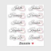 Custom Guest List 10 Names Red Calligraphy Heart Aufkleber (Blatt)
