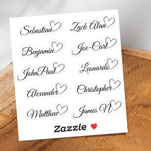 Custom Guest List 10 Names Red Calligraphy Heart Aufkleber