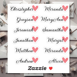 Custom Guest List 12 Names Calligraphy Peach Heart Aufkleber