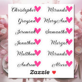 Custom Guest List 12 Names Calligraphy Pink Heart Aufkleber