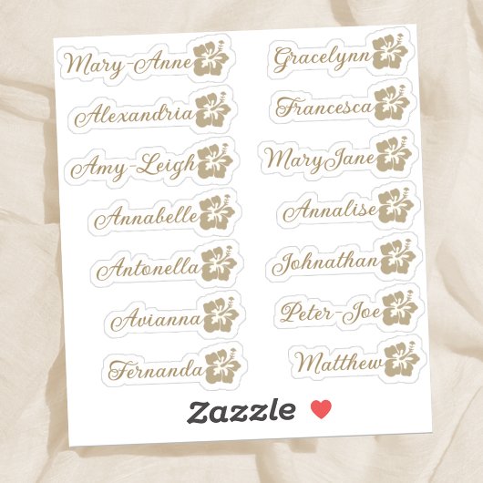 Custom Guest List 14 Names Calligraphy Hawaii Gold Aufkleber