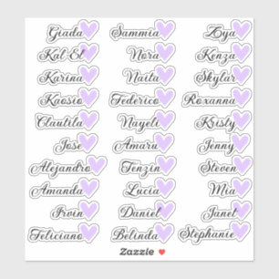 Custom Guest List 30 Names Calligraphy Lilac Heart Aufkleber