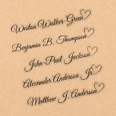 Custom Guest List 5 Long Names Calligraphy Herz Aufkleber