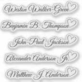 Custom Guest List 5 Long Names Calligraphy Herz Aufkleber (Vorderseite)