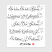 Custom Guest List 5 Long Names Calligraphy Herz Aufkleber (Blatt)