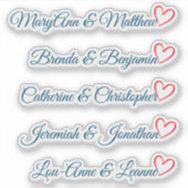 Custom Guest List Couple Names Calligraphy Herz Aufkleber (Vorderseite)
