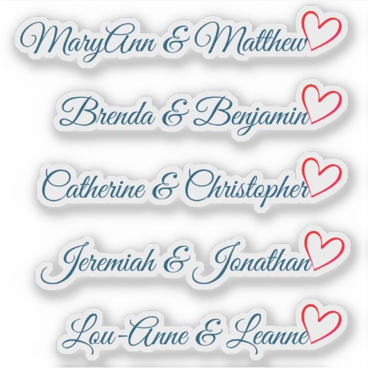 Custom Guest List Couple Names Calligraphy Herz Aufkleber (Vorderseite)