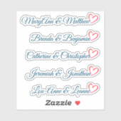 Custom Guest List Couple Names Calligraphy Herz Aufkleber (Blatt)