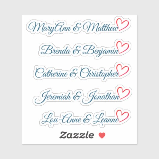 Custom Guest List Couple Names Calligraphy Herz Aufkleber (Blatt)