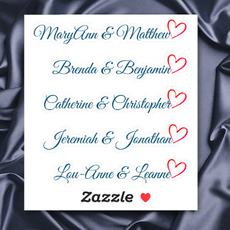 Custom Guest List Couple Names Calligraphy Herz Aufkleber