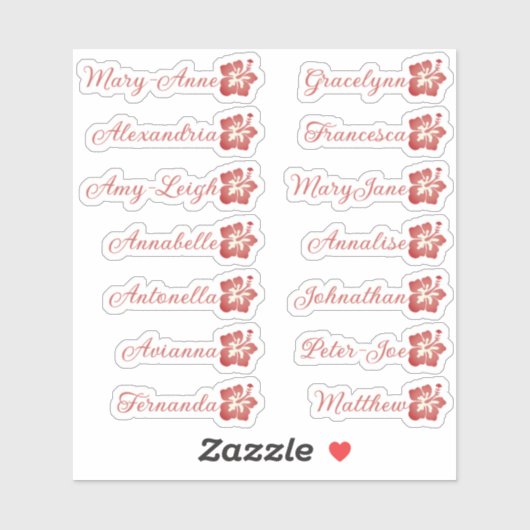 Custom Guest List Name Calligraphy Hawaii Soft Red Aufkleber (Blatt)