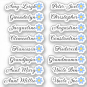 Custom Guest List Names Calligraphy Daisy Blume Aufkleber (Vorderseite)