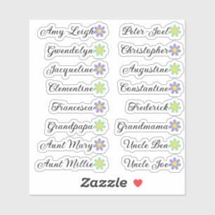Custom Guest List Names Calligraphy Daisy Blume Aufkleber