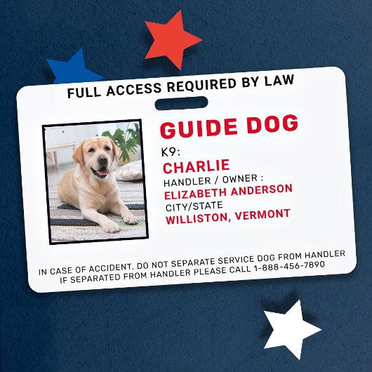 Custom Guide Dog Service Dog Photo ID Badge Ausweis