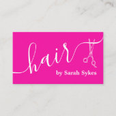 Custom Haar Stylist Scheren Kalligrafie Hot Pink Visitenkarte (Vorderseite)
