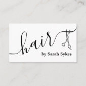 Custom Hair Stylist Scheren Script Barber White Visitenkarte (Vorderseite)